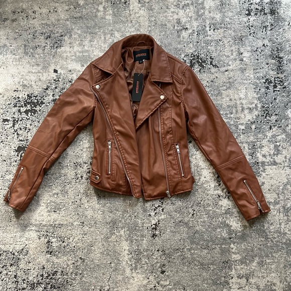 NWT! Ambiance Outerwear Chestnut Leather Jacket - Picture 2 of 8